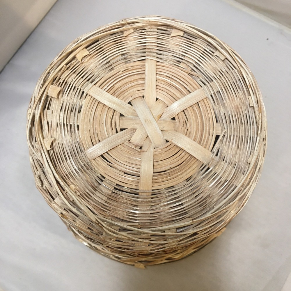 Woven Wicker Basket Small Tan Whitewashed Round Boho Decor Coastal Waste Bin - Picture 3 of 6
